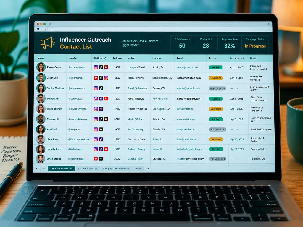 Influencer Outreach List — 200 Contacts